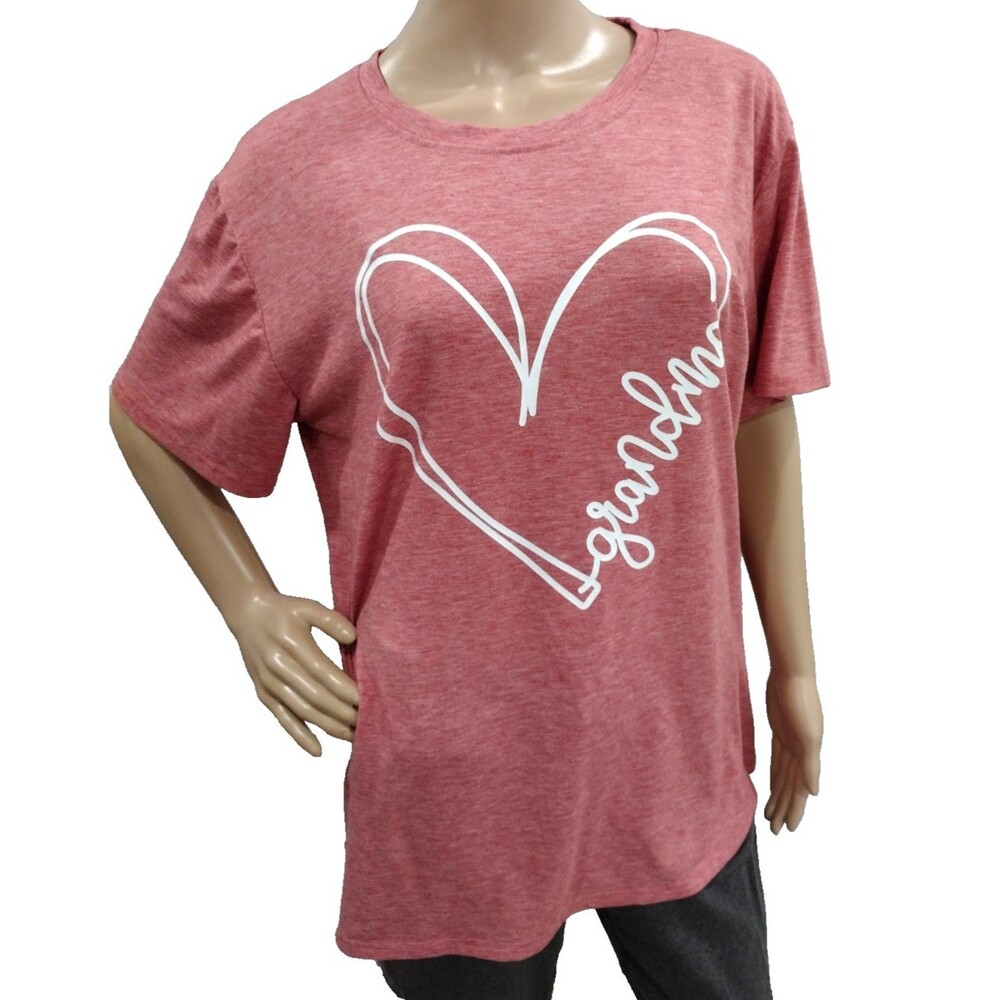 Women's XL Pink Shirt w White Heart Grandma Graphic Print Tshirt